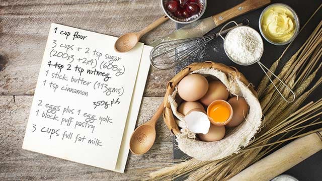 Recipe ingredients and handwritten recipe card